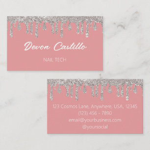 Carte De Visite Parties scintillant à goutte d'argent Pink Glam Na