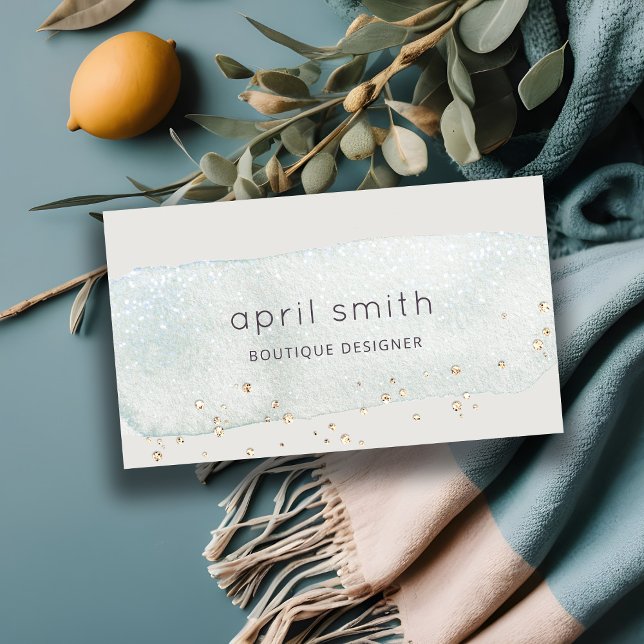 Carte De Visite Parties scintillant Abstraite Aqua Blue Brush Wate (Créateur téléchargé)