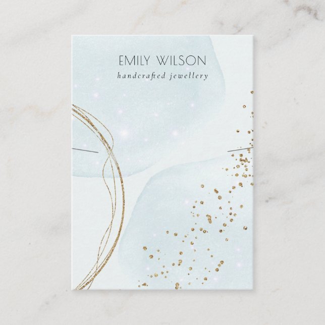 Carte De Visite Parties scintillant Abstraite Bleu Collier Or Band (Devant)