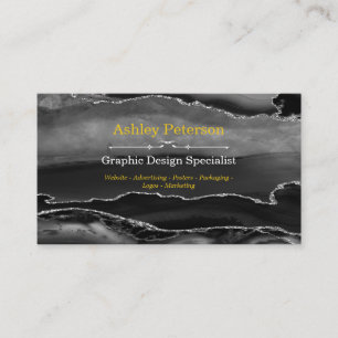 Carte De Visite Parties scintillant Agate Black & Silver Faux