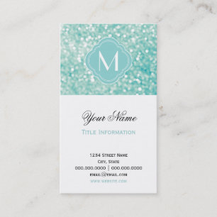 Carte De Visite Parties scintillant Aqua Bokeh Lights et Monogramm