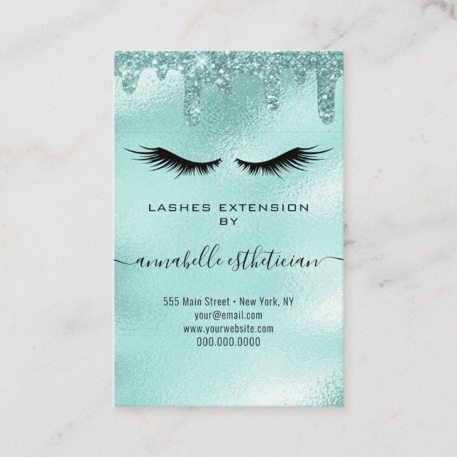Carte De Visite Parties scintillant Aqua Eyelash Extension Client  (Devant)