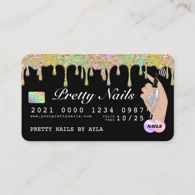 Carte De Visite Parties scintillant arc-en-ciel - Holographie - cr (Devant)