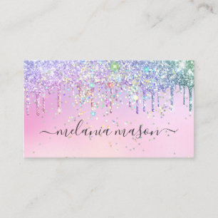 Carte De Visite Parties scintillant arc-en-ciel moderne rose goutt