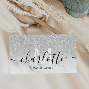Carte De Visite Parties scintillant argent chic ombre nom maquilla