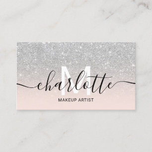 Carte De Visite Parties scintillant argent chic ombre rose nom maq