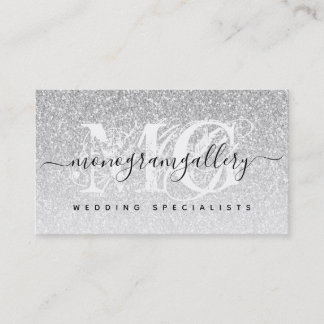Carte De Visite Parties scintillant argent fille Luxe Glam Monogra