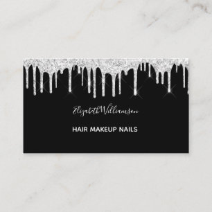 Carte De Visite Parties scintillant argent gouttes blanc noir élég