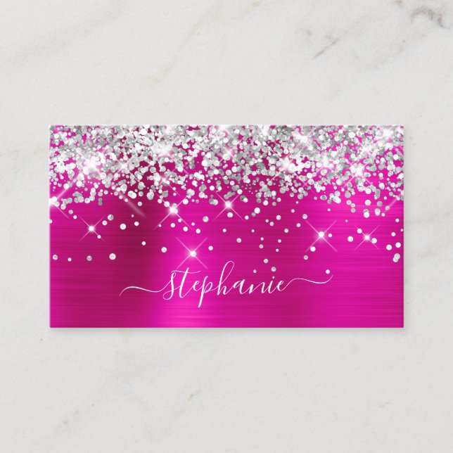 Carte De Visite Parties scintillant argent Hot rose Foil Girl Sign (Devant)
