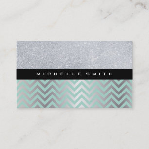 Carte De Visite Parties scintillant avec Motif Chevron en argent v