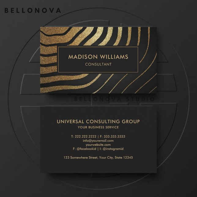 Carte De Visite Parties scintillant Black Et Gold Personnalisée Pr (Custom Black And Gold Wave Glitter Professional Business Card)