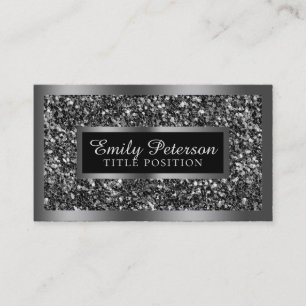 Carte De Visite Parties scintillant Black Faux Argent Frame