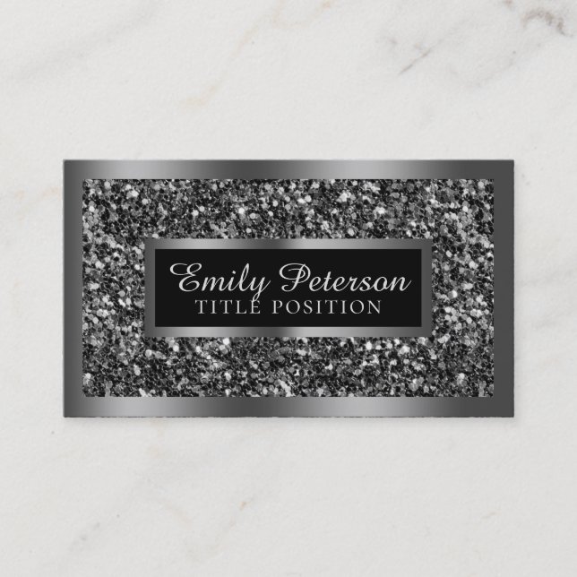 Carte De Visite Parties scintillant Black Faux Argent Frame (Devant)