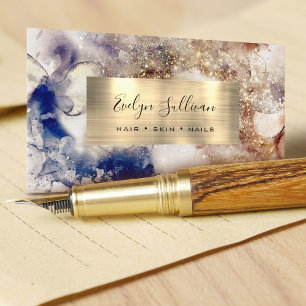 Carte De Visite Parties scintillant bleu Brown Aquarelle or huile