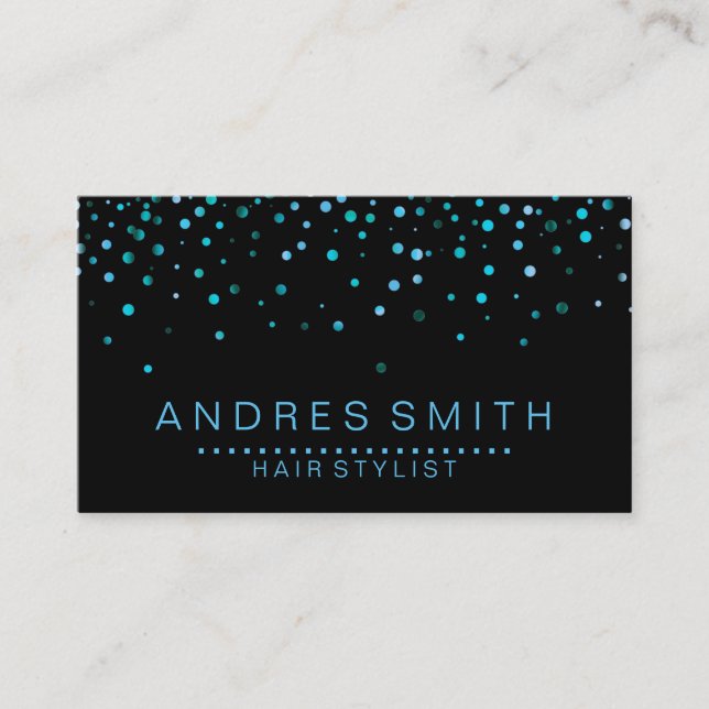 Carte De Visite Parties scintillant Bleu Noir Faux Foil Confetti L (Devant)