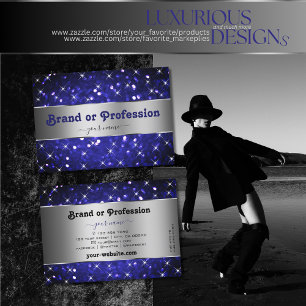 Carte De Visite Parties scintillant Bleue Argent Royal Étoiles Élé