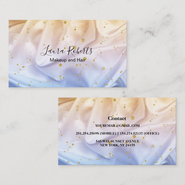 Carte De Visite Parties scintillant bleue et or (Devant / Derrière)