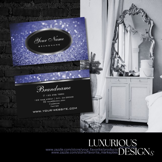 Carte De Visite Parties scintillant bleue étincelante noire et for (Créateur téléchargé)