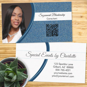 Carte De Visite Parties scintillant Bleue Professionnelle Photo pe
