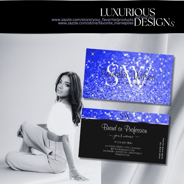Carte De Visite Parties scintillant Bleue Royal Chimy Étoiles Étin (Créateur téléchargé)