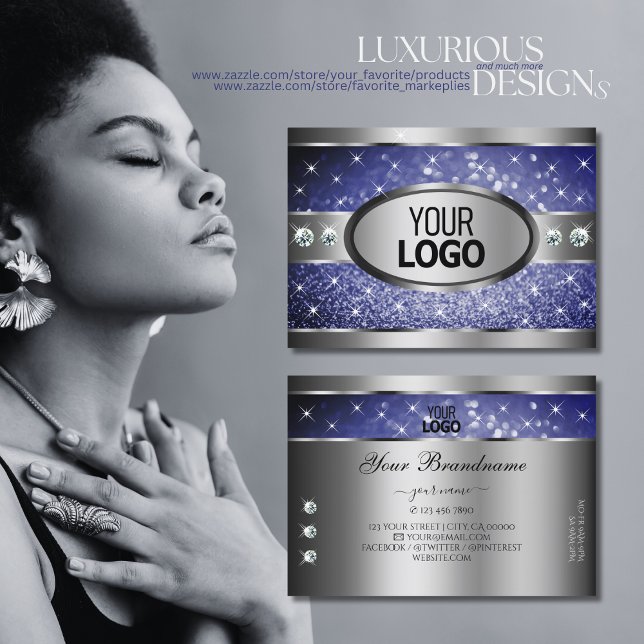 Carte De Visite Parties scintillant Bleue Royale Étoiles Diamants  (Créateur téléchargé)