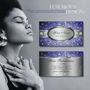 Carte De Visite Parties scintillant Bleue Royale Étoiles Diamants