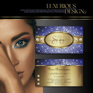 Carte De Visite Parties scintillant Bleue Royale Étoiles Diamants