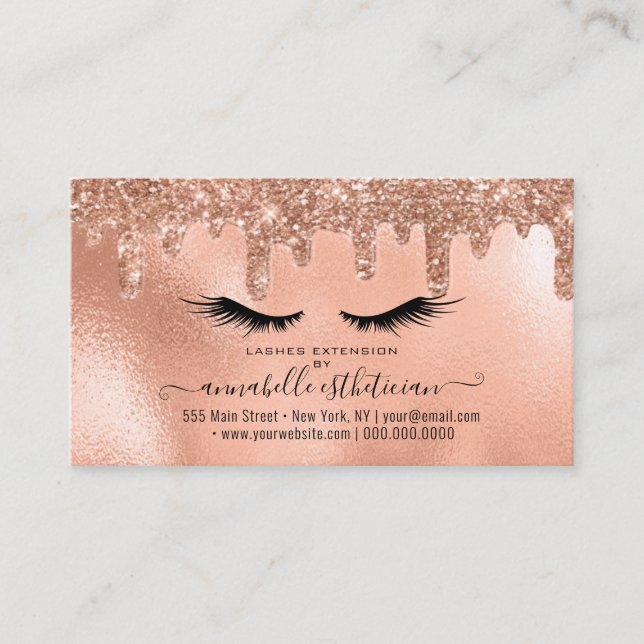 Carte De Visite Parties scintillant Blush Gold Eyelash Extension F (Devant)