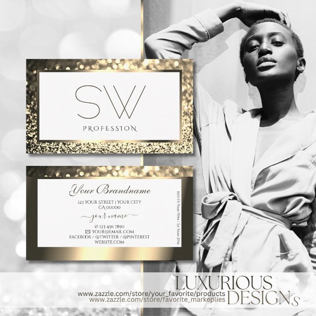 Carte De Visite Parties scintillant brillante or étincelle blanche (Créateur téléchargé)