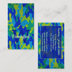Carte De Visite Parties scintillant Camouflage bleu et vert clair 