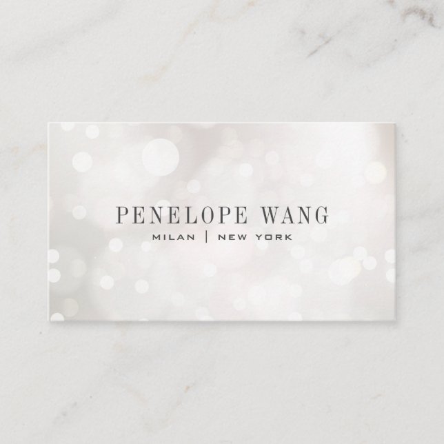 Carte De Visite Parties scintillant chic Whimsy Silver White Bokeh (Devant)