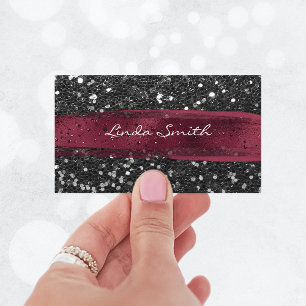 Carte De Visite Parties scintillant Confetti Noir Burgundy Brush S