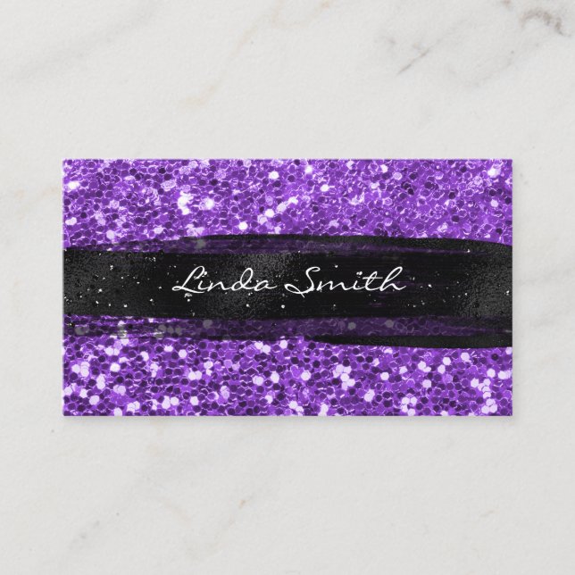 Carte De Visite Parties scintillant Confetti violet Brush noir (Devant)