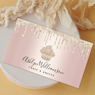 Carte De Visite Parties scintillant Cupcake Or Drives boulangerie 