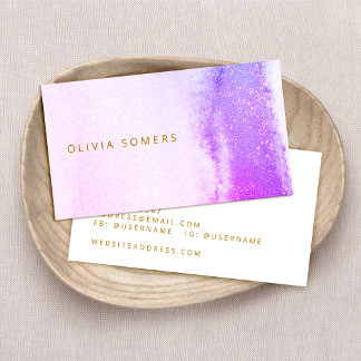 Carte De Visite Parties scintillant d'aquarelle rose violet tendan