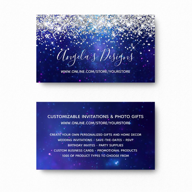 Carte De Visite Parties scintillant d'argent Aqua Blue Galaxy Bout (Silver Glitter Aqua Blue Galaxy Online Store Business Card)