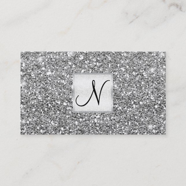 Carte De Visite Parties scintillant d'argent Chic Glam Glitzy Salo (Devant)