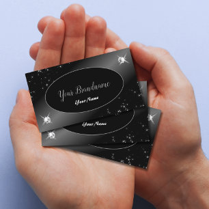 Carte De Visite Parties scintillant d'argent noir de luxe Stars Bi
