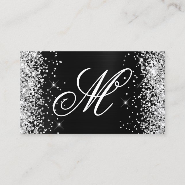 Carte De Visite Parties scintillant d'argent Noir huile Fancy Mono (Devant)