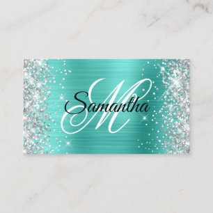 Carte De Visite Parties scintillant d'argent Turquoise Foil Fancy 