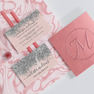 Carte De Visite Parties scintillant de Confetti en argent rose bri
