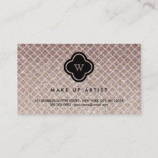 Carte De Visite Parties scintillant de cuivre Monogramme Quatrefoi