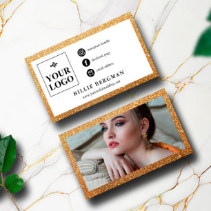 Carte De Visite Parties scintillant de Faux Gold Logo et photo des