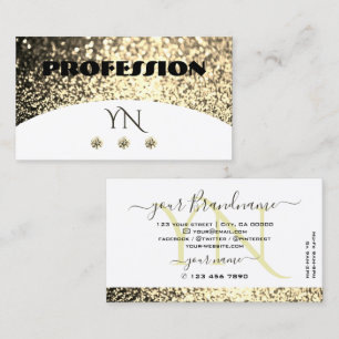 Carte De Visite Parties scintillant de luxe en or blanc avec Monog