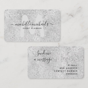 Carte De Visite Parties scintillant de luxe Mod Silver Glam Monogr