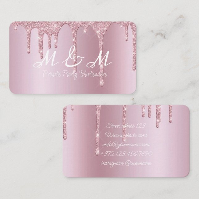 Carte De Visite Parties scintillant de peinture rose Gradient liqu (Devant / Derrière)