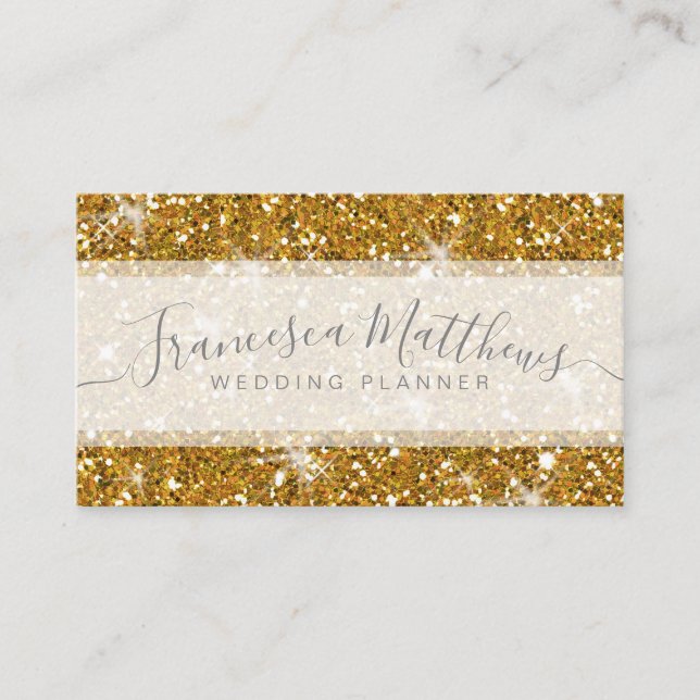 Carte De Visite Parties scintillant de script Giric Chic Faux Gold (Devant)