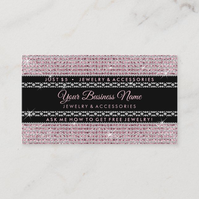 Carte De Visite Parties scintillant Diamants roses Signature Bijou (Devant)
