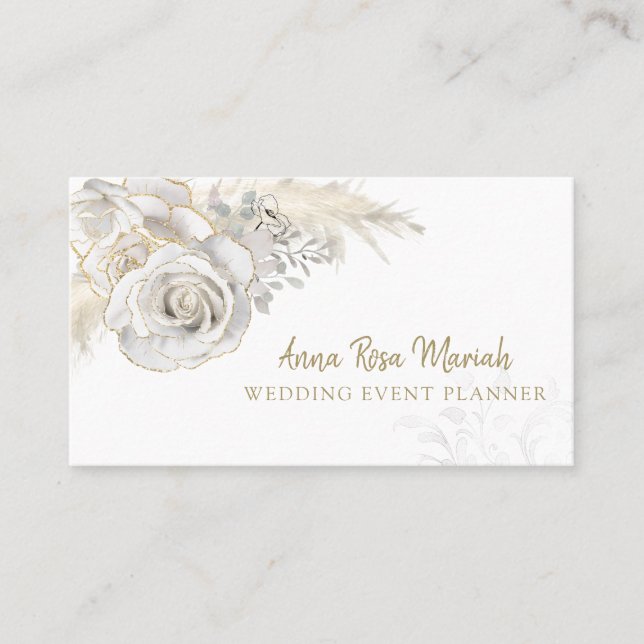 Carte De Visite *~* Parties scintillant d'or florale Fleur de rose (Devant)