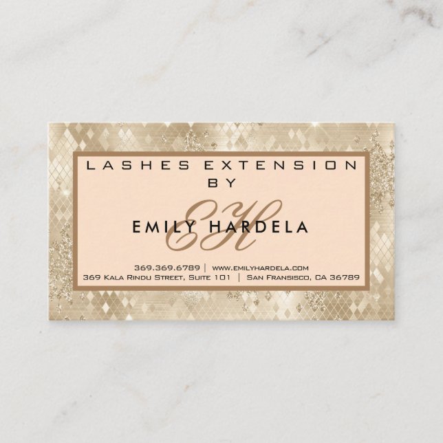 Carte De Visite Parties scintillant d'or Lashes avec instructions  (Devant)